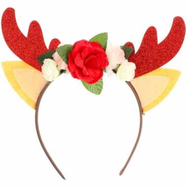 Kerst feest/party gewei met bloemetjes hoofdband voor volwassenen