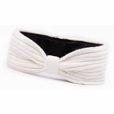 Witte gebreide winter hoofdband met strik voor dames