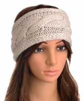 Beige gebreide winter hoofdband met kabelpatroon voor dames