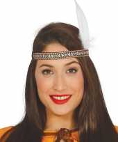 Toppers indianen verkleed hoofdband met witte veer voor volwassenen