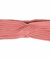 Warme winter hoofdband gebreid roze voor dames