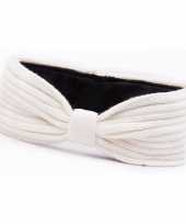 Witte gebreide winter hoofdband met strik voor dames