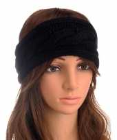 Zwarte gebreide winter hoofdband met kabelpatroon voor dames