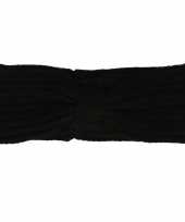 Zwarte gebreide winter hoofdband met strik voor dames